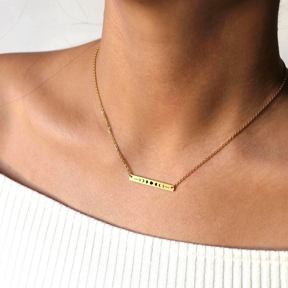 Wild Ember Jewelry - 18k Gold Plated Stainless Steel Moon Bar Necklace Gold